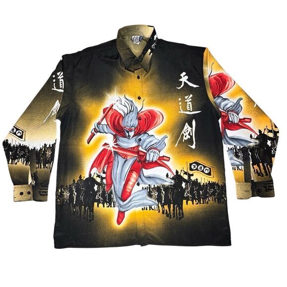 Trust Mens XL Shirt Asian Warrior Chinese Warlord Samurai Anime Print All Over - Picture 1 of 11